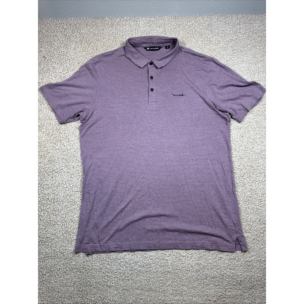 TravisMathew Polo Golf Shirt Mens XL Purple Stripe Performance Stretch
